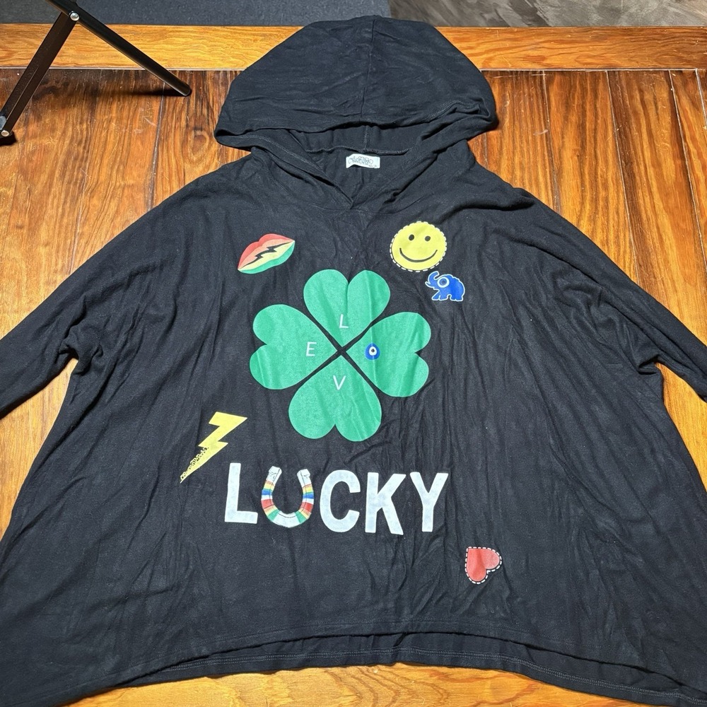 Lauren Moshi WILMA LUCKY CLOVER Oversized Pullover Hoodie XS/S Love Evil Eye